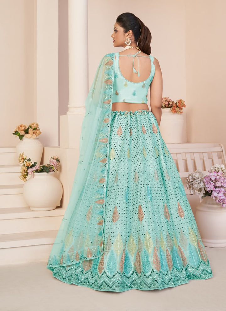 Lassya Fahion Sky Blue Net Wedding Lehenga Set for Effortless Elegance