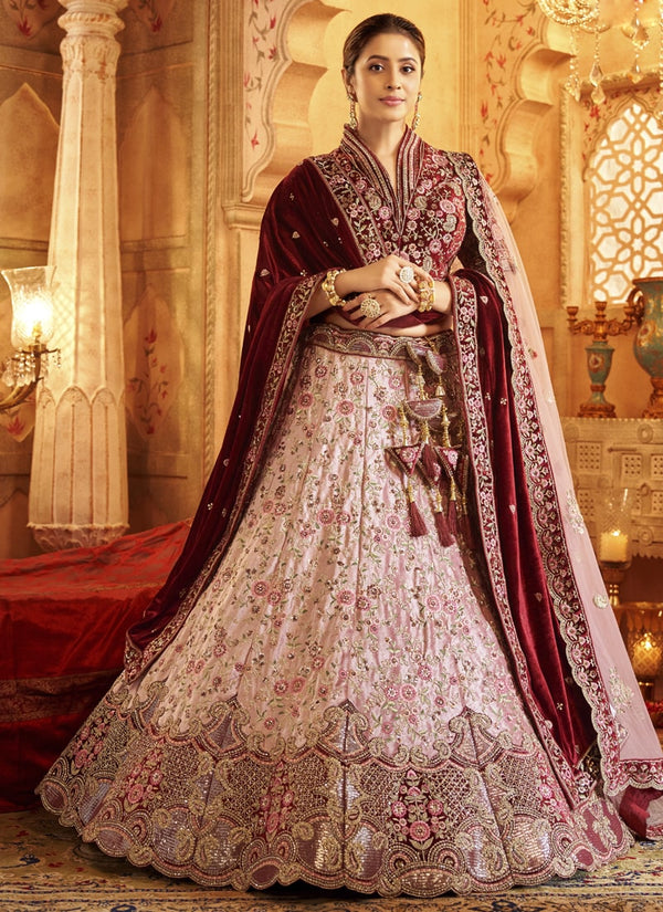 Lassya Fahion Pink Opulent Velvet Wedding Lehenga with Handcrafted Zari And Embroidery