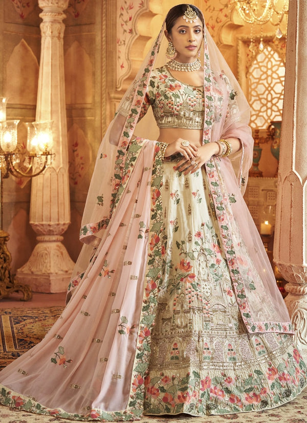 Lassya Fahion Chikoo Silk Opulence Handcrafted Bridal Lehenga with Net Dupatta