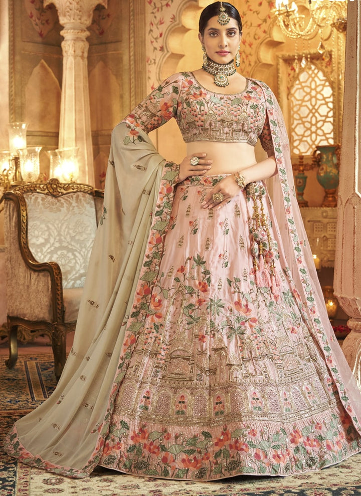 Lassya Fahion Pink Silk Opulence Handcrafted Bridal Lehenga with Net Dupatta