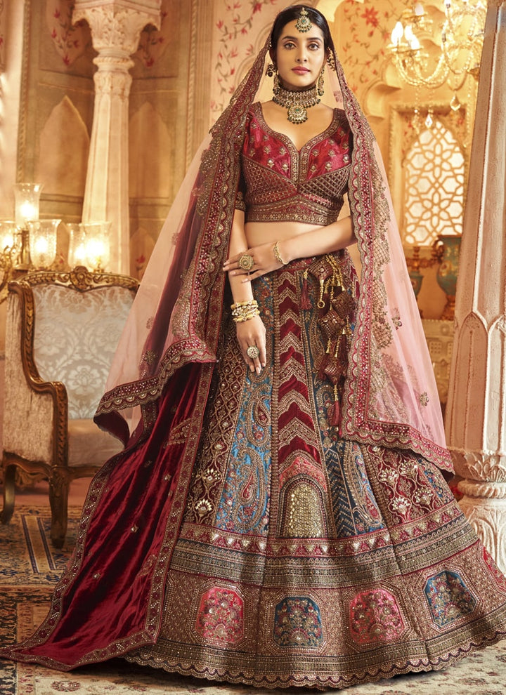 Lassya Fahion Maroon Velvet Lehenga with Hand and Zari Work