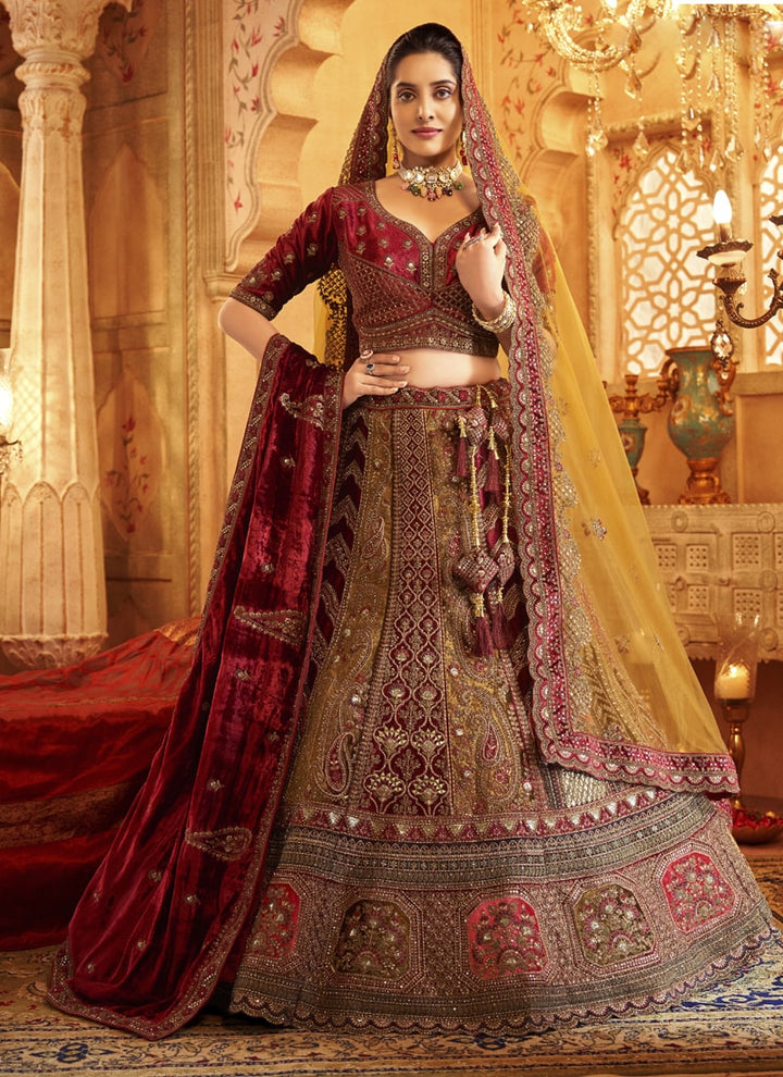 Lassya Fahion Mustard Velvet Lehenga with Hand and Zari Work