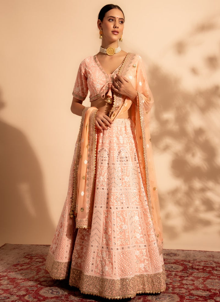 Lassya Fahion Dark Peach Luxe Enchantment Lehenga with Premium Thread and Sequin Work