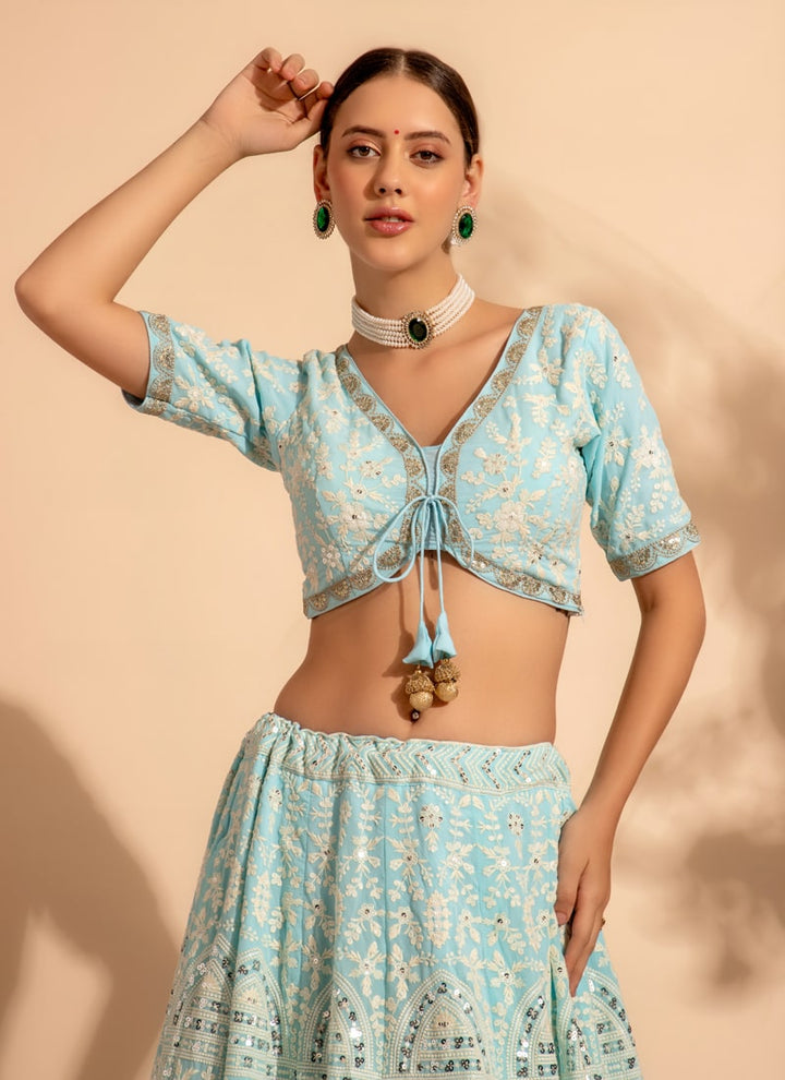 Lassya Fahion Sky Blue Luxe Enchantment Lehenga with Premium Thread and Sequin Work