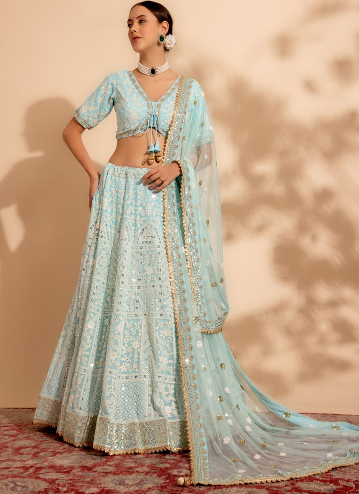 Lassya Fahion Sky Blue Luxe Enchantment Lehenga with Premium Thread and Sequin Work