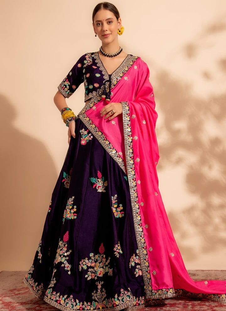 Lassya Fahion Dark Purple Luxe Enchantment Lehenga with Premium Thread and Sequin Work