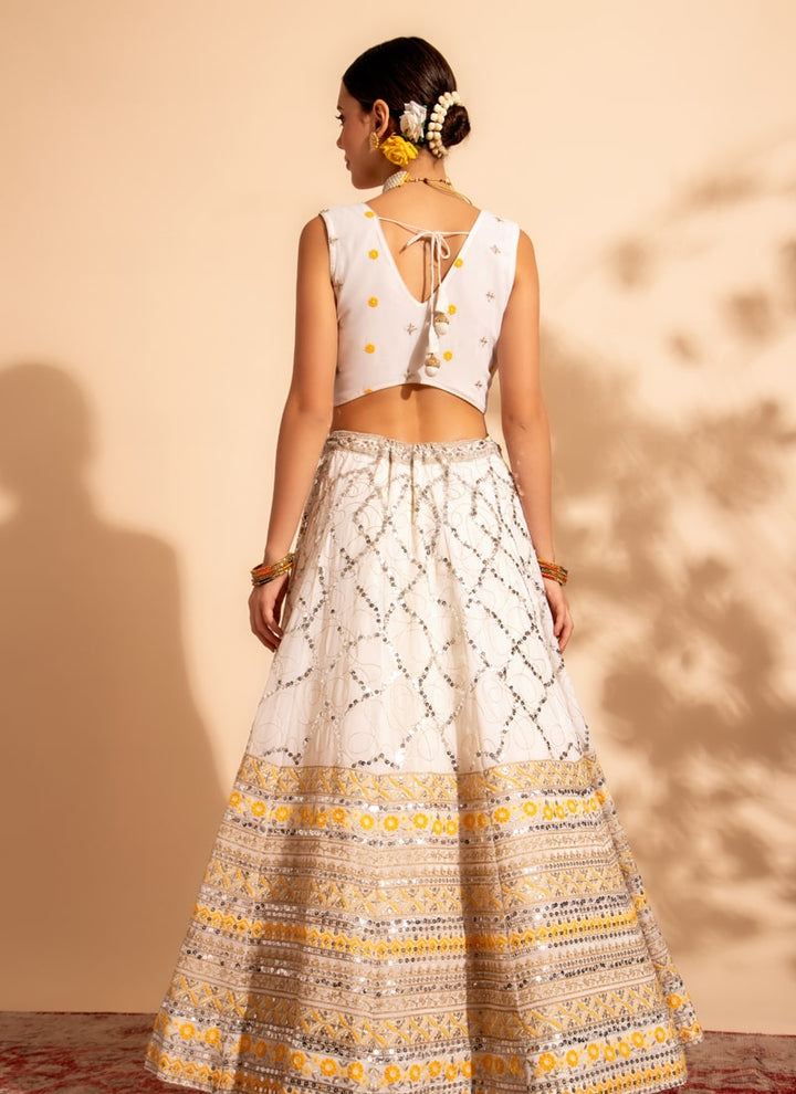 Lassya Fahion White & Yellow Luxe Enchantment Lehenga with Premium Thread and Sequin Work