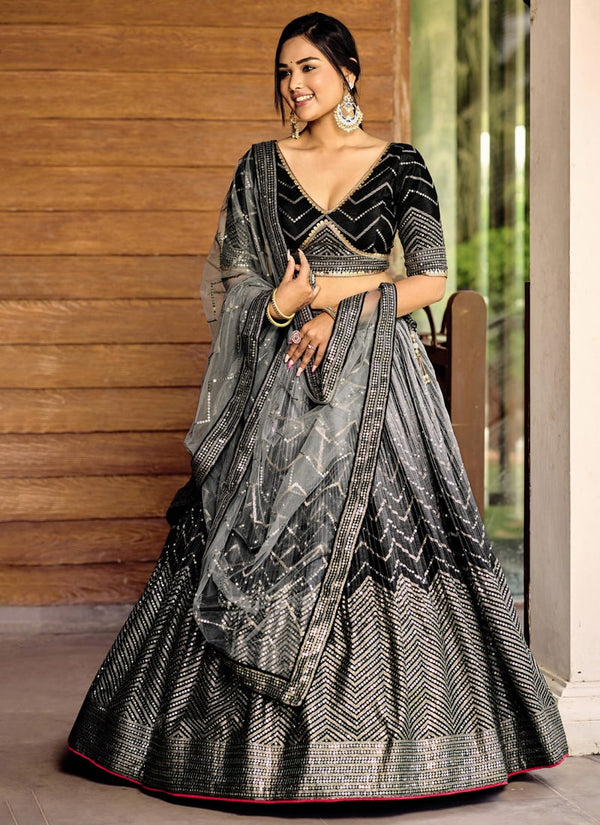 Lassya Fahion Black Sparkling Chinu Lehenga with Sequin And Thread Embroider