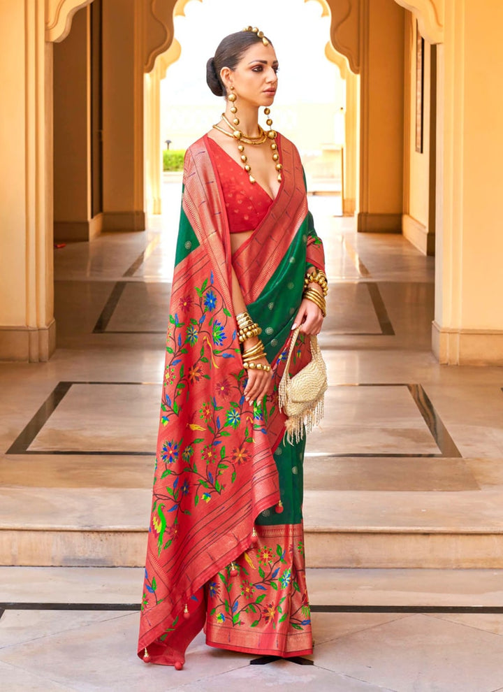 Lassya Fahion Green Festive Wear Super Silk Paithani Saree with Epoxy Sheen