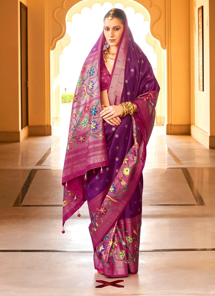 Lassya Fahion Purple Festive Wear Super Silk Paithani Saree with Epoxy Sheen