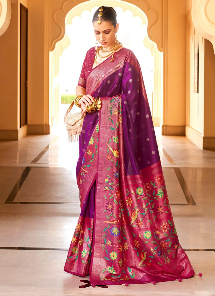 Lassya Fahion Purple Festive Wear Super Silk Paithani Saree with Epoxy Sheen