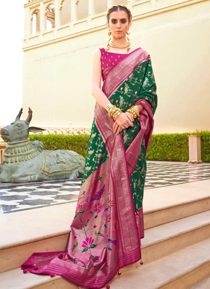 Lassya Fahion Green Festive Showstopper Super Silk Paithani Saree