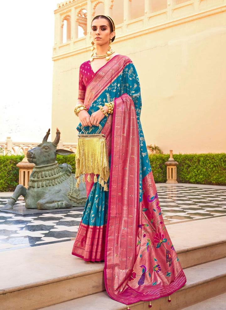 Lassya Fahion Teal Green Festive Showstopper Super Silk Paithani Saree