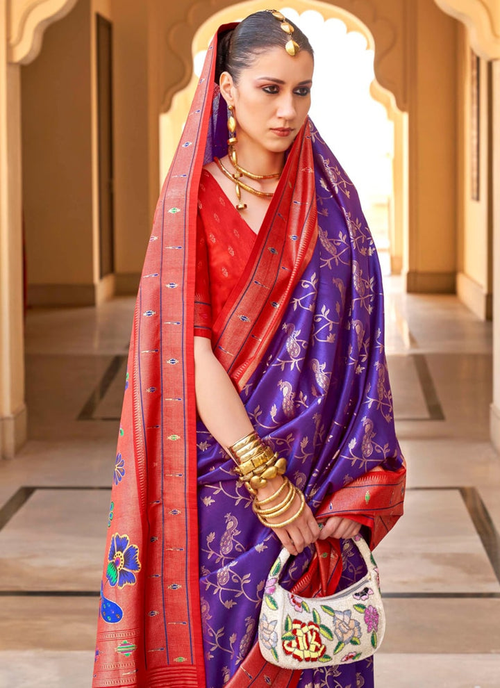 Lassya Fahion Violet Festive Showstopper Super Silk Paithani Saree