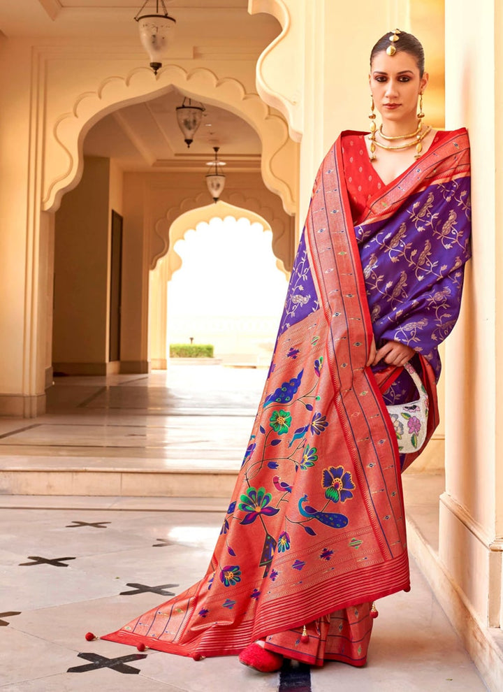 Lassya Fahion Violet Festive Showstopper Super Silk Paithani Saree