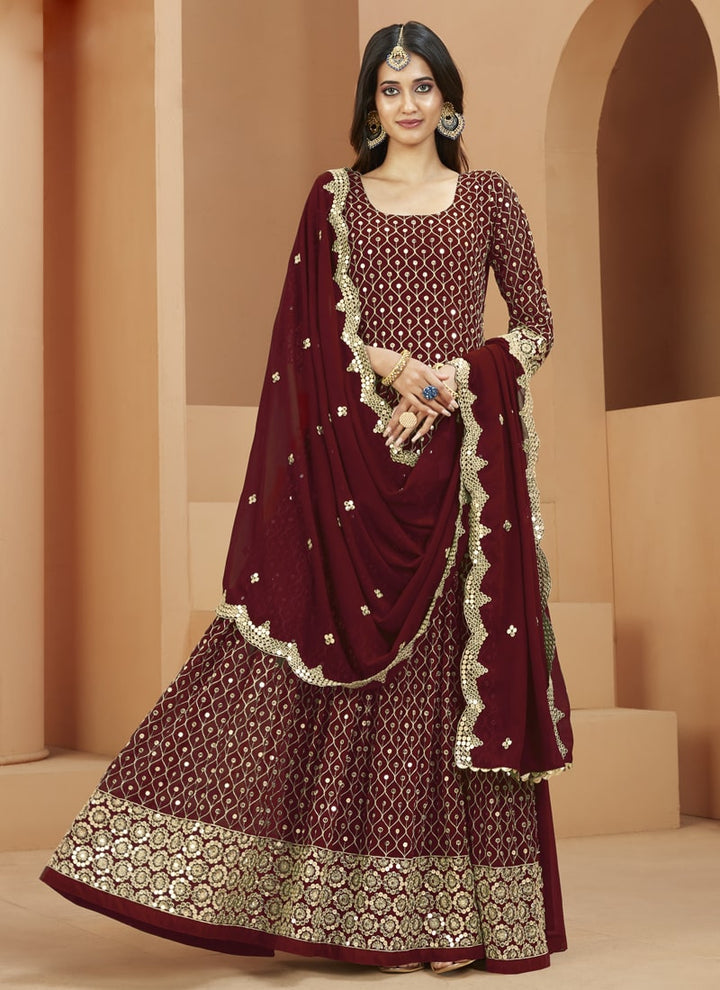 Lassya Fahion Brown Graceful Faux Georgette Anarkali Dress for Wedding Wear