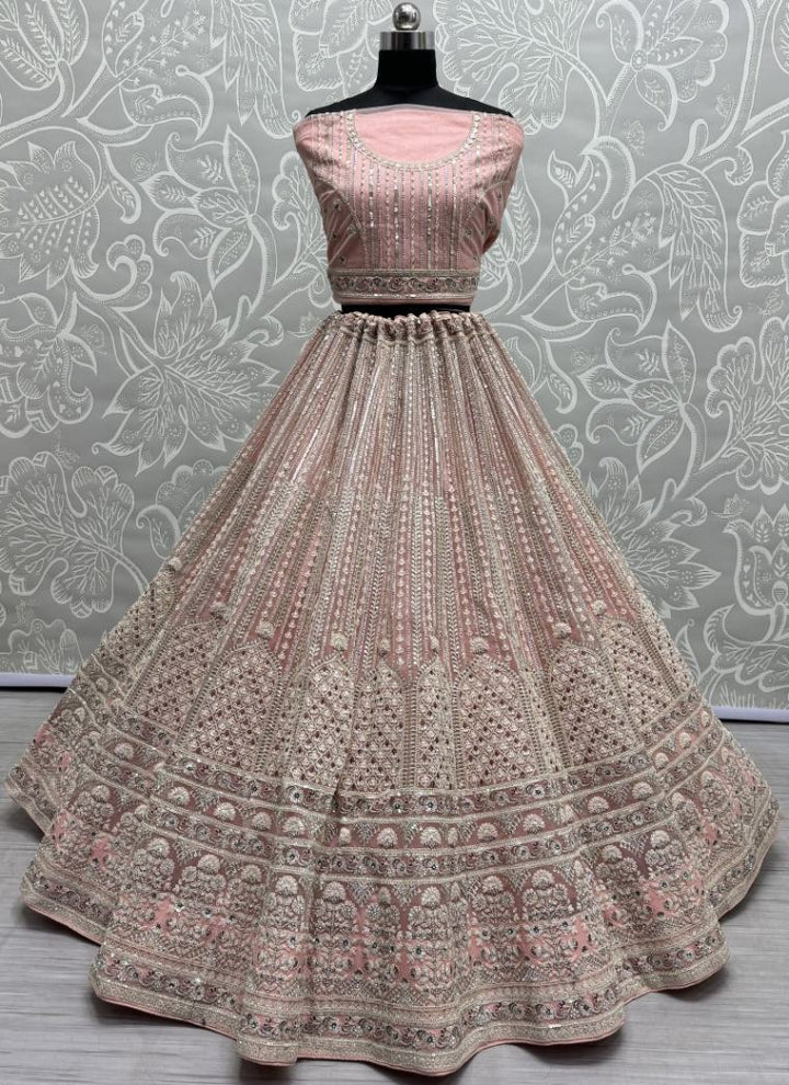 Lassya Fahion Light Pink Heavy Net Lehenga Set with Exquisite Embellishments