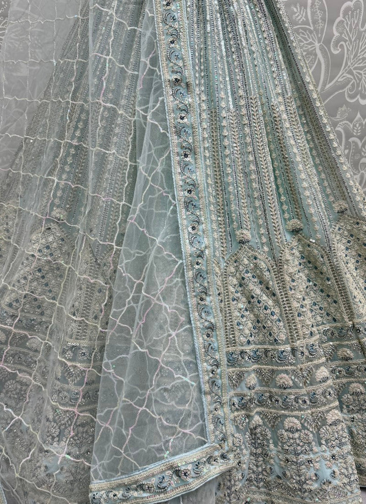 Lassya Fahion Light Blue Heavy Net Lehenga Set with Exquisite Embellishments