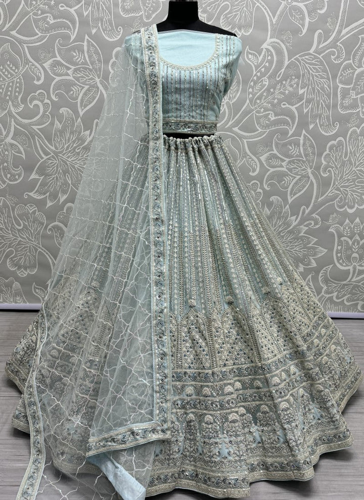 Lassya Fahion Light Blue Heavy Net Lehenga Set with Exquisite Embellishments