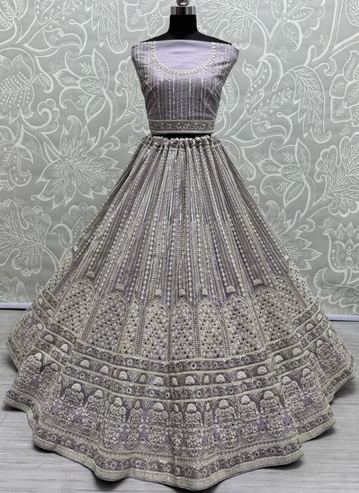 Lassya Fahion Lavender Heavy Net Lehenga Set with Exquisite Embellishments