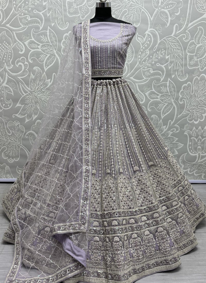 Lassya Fahion Lavender Heavy Net Lehenga Set with Exquisite Embellishments