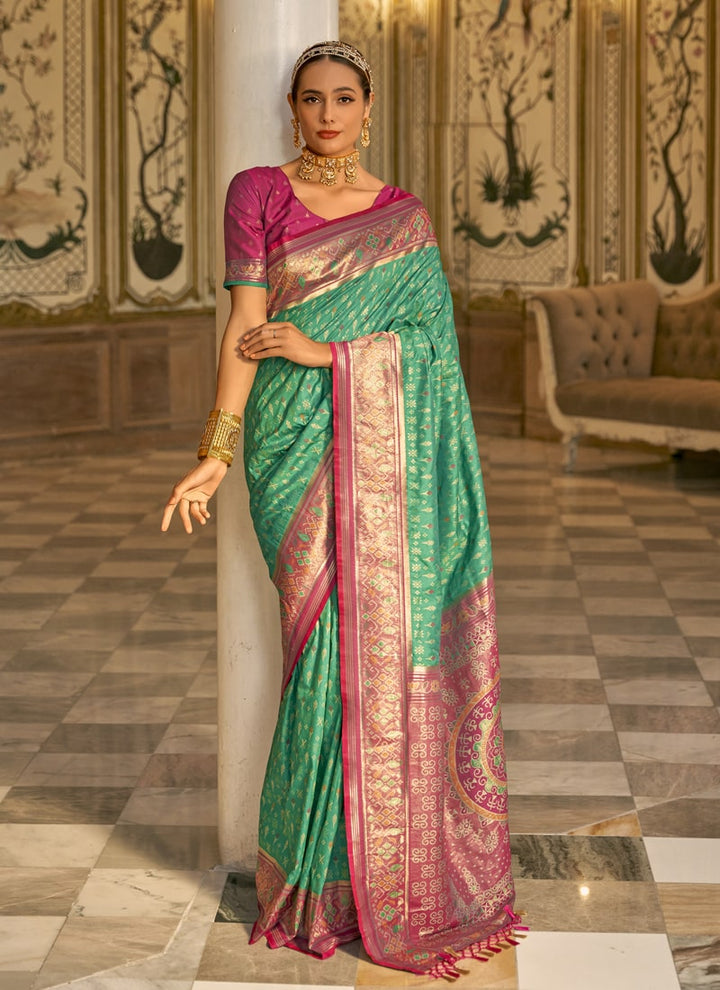 lassya Fashion Sage Green Banarasi Silk Weaving Saree with Elegant Contrast Borde