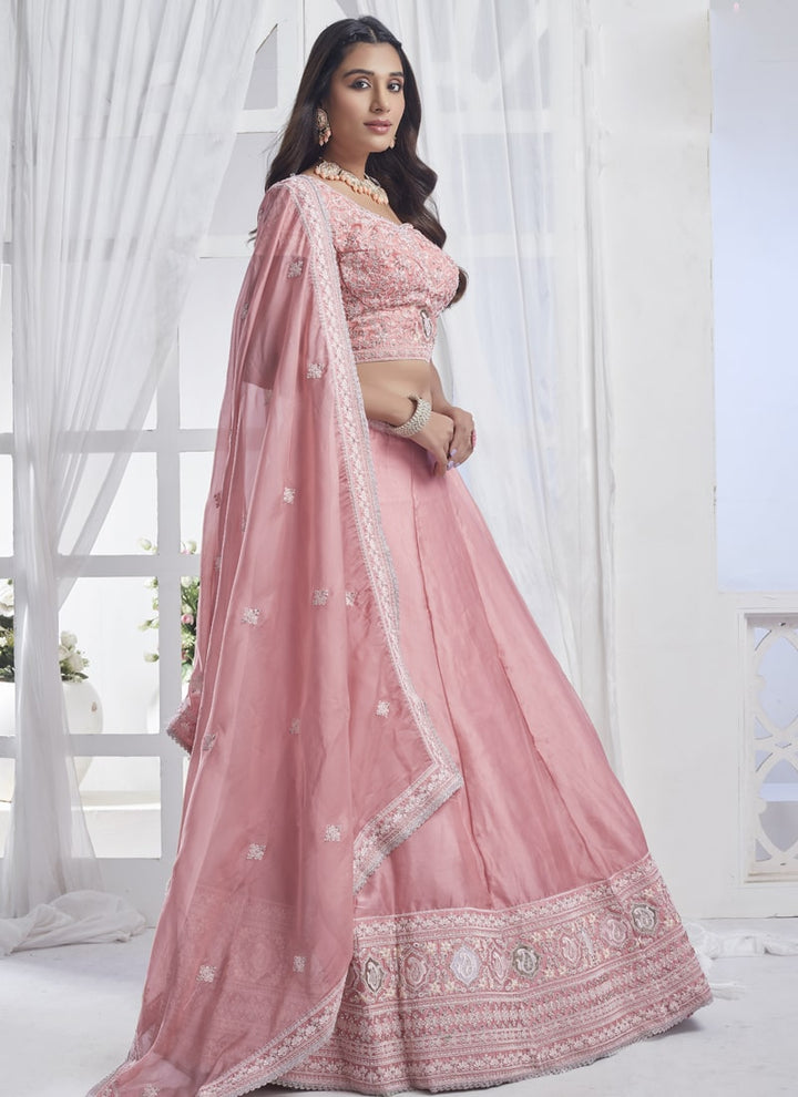 lassya Fashion Pink Sequin and Multi Embroidery Designer Lehenga