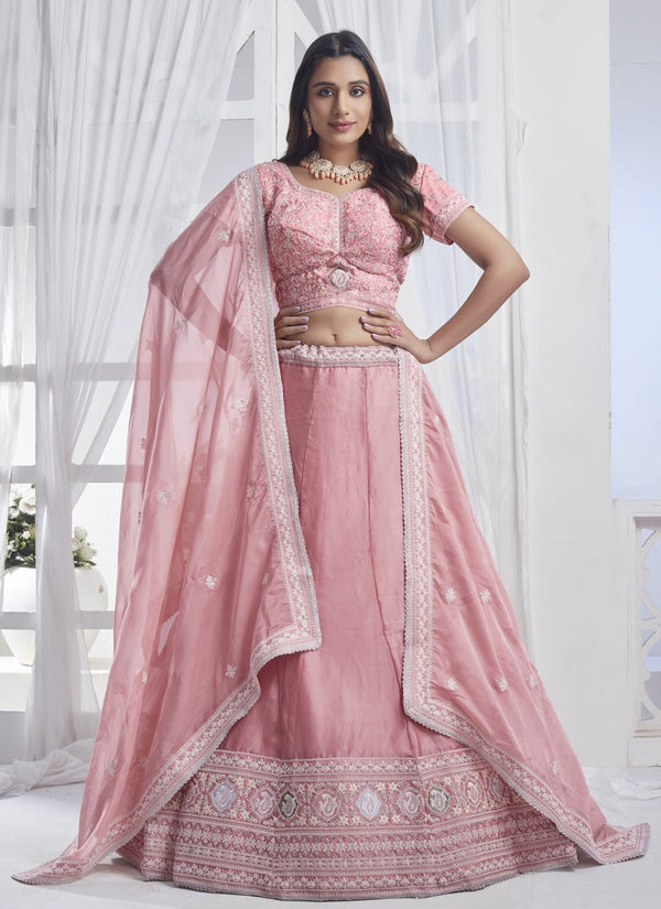 lassya Fashion Pink Sequin and Multi Embroidery Designer Lehenga