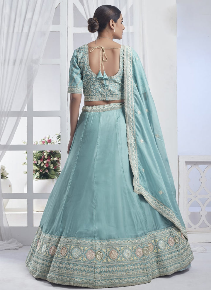 lassya Fashion Sky Blue Sequin and Multi Embroidery Designer Lehenga