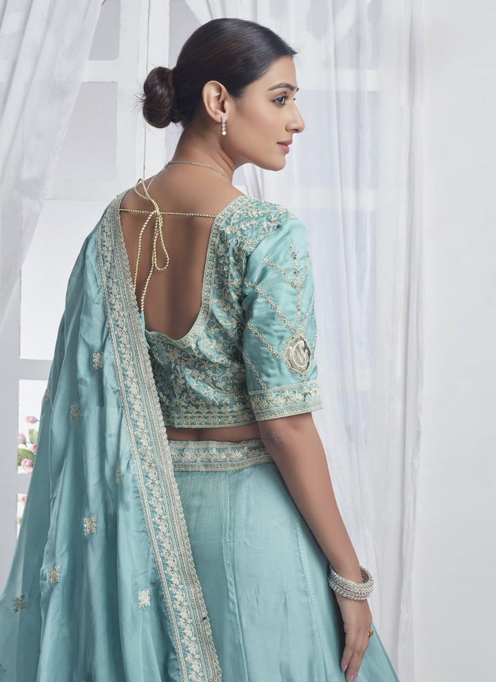 lassya Fashion Sky Blue Sequin and Multi Embroidery Designer Lehenga