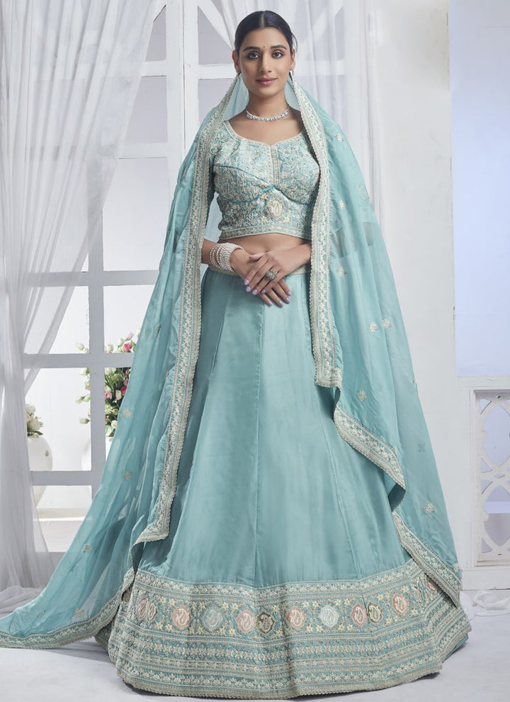 lassya Fashion Sky Blue Sequin and Multi Embroidery Designer Lehenga