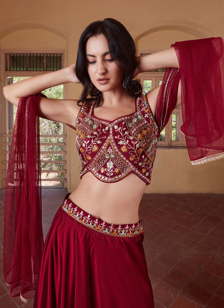 Wine Red Elegant Wedding Lehenga Set with Dupatta