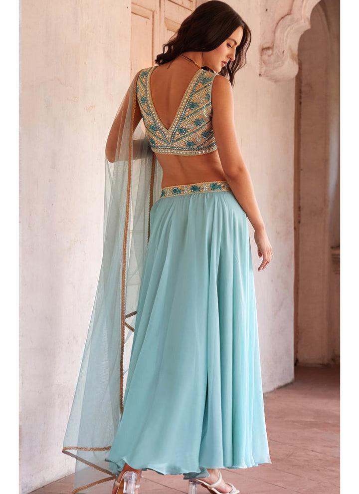 Sky Blue Elegant Wedding Lehenga Set with Dupatta