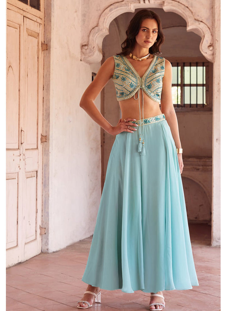 Sky Blue Elegant Wedding Lehenga Set with Dupatta