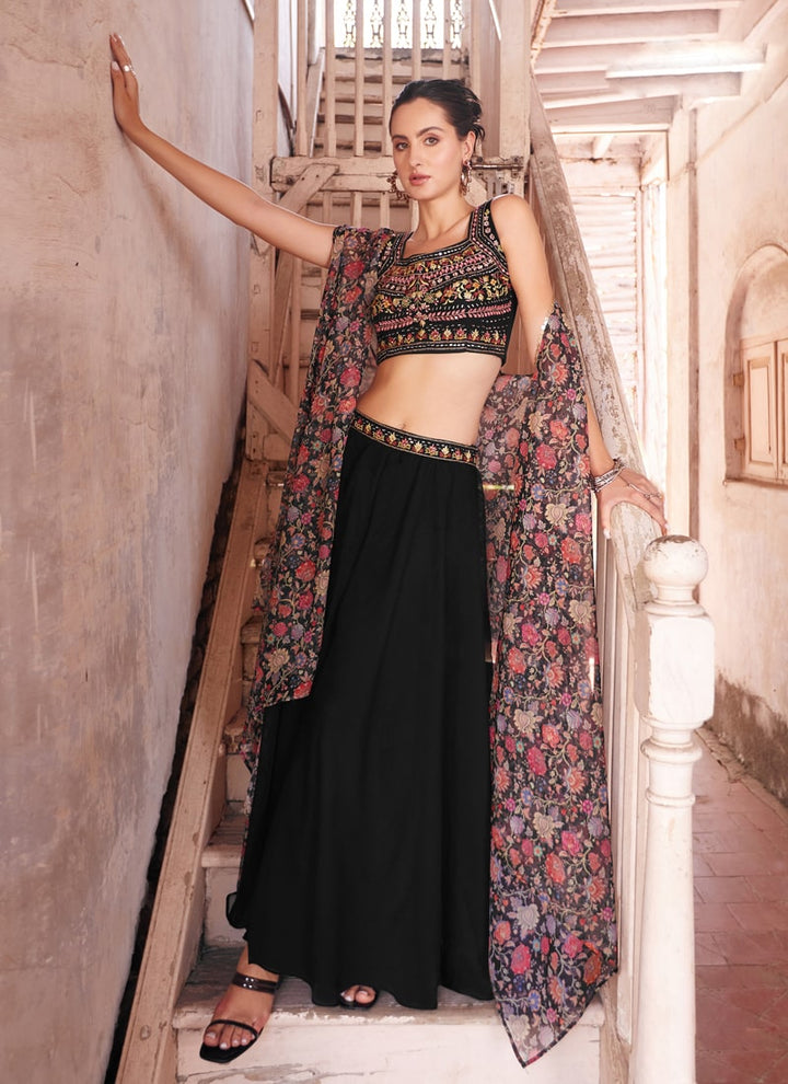 Dark Black Elegant Wedding Lehenga Set with Dupatta