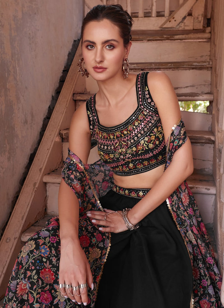 Dark Black Elegant Wedding Lehenga Set with Dupatta