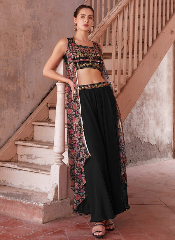 Dark Black Elegant Wedding Lehenga Set with Dupatta