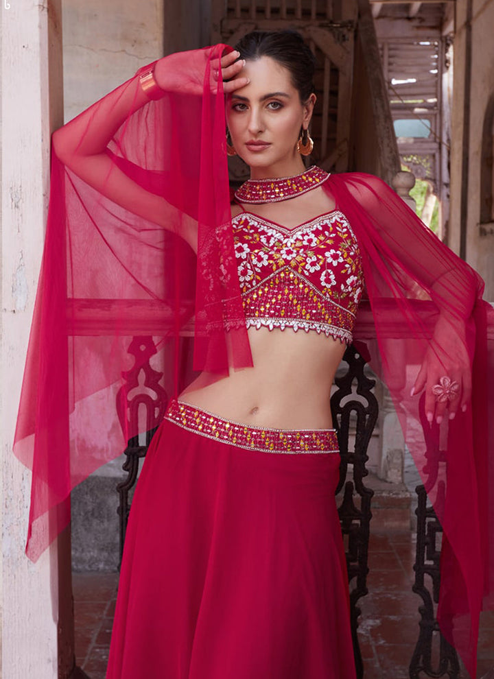 Rani Pink Elegant Wedding Lehenga Set with Dupatta