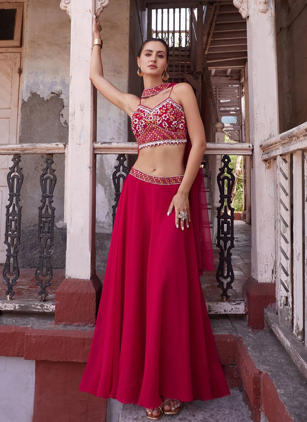 Rani Pink Elegant Wedding Lehenga Set with Dupatta