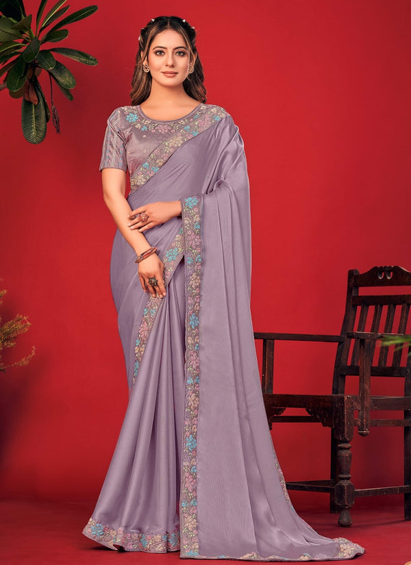 Lassya Fashion Lavender Charvi Party Wear Saree with Fancy Embroidery Work