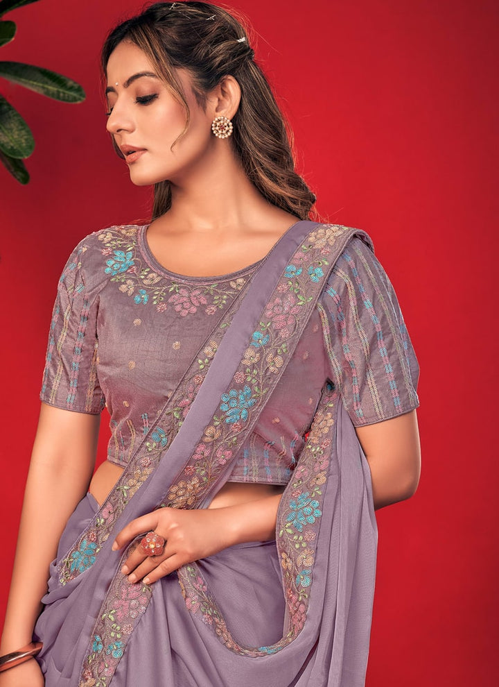 Lassya Fashion Lavender Charvi Party Wear Saree with Fancy Embroidery Work