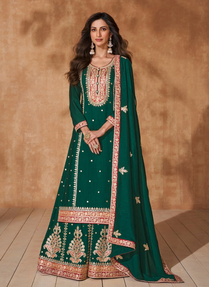 Lassya Fashion Forest Green Premium Silk Palazzo Suit Set