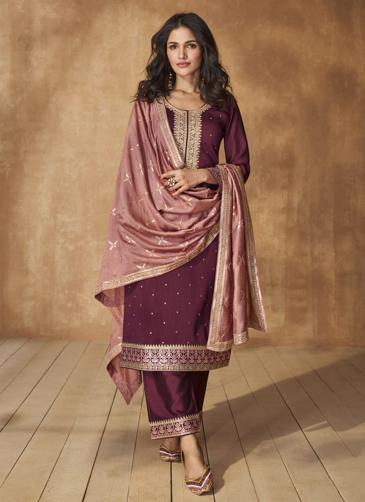 Lassya Fashion Maroon Elegant Premium Silk Salwar Suit Set