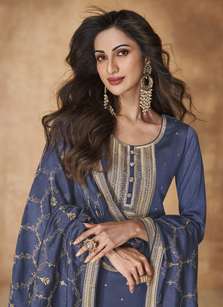 Lassya Fashion Midnight Blue Elegant Premium Silk Salwar Suit Set