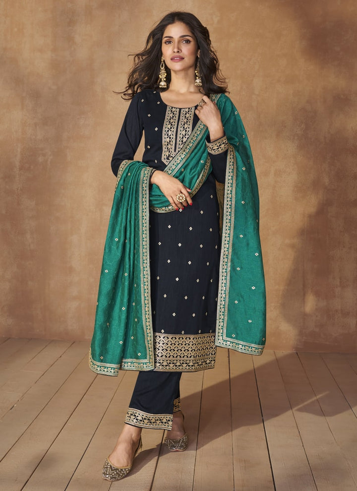 Lassya Fashion Black Elegant Premium Silk Salwar Suit Set