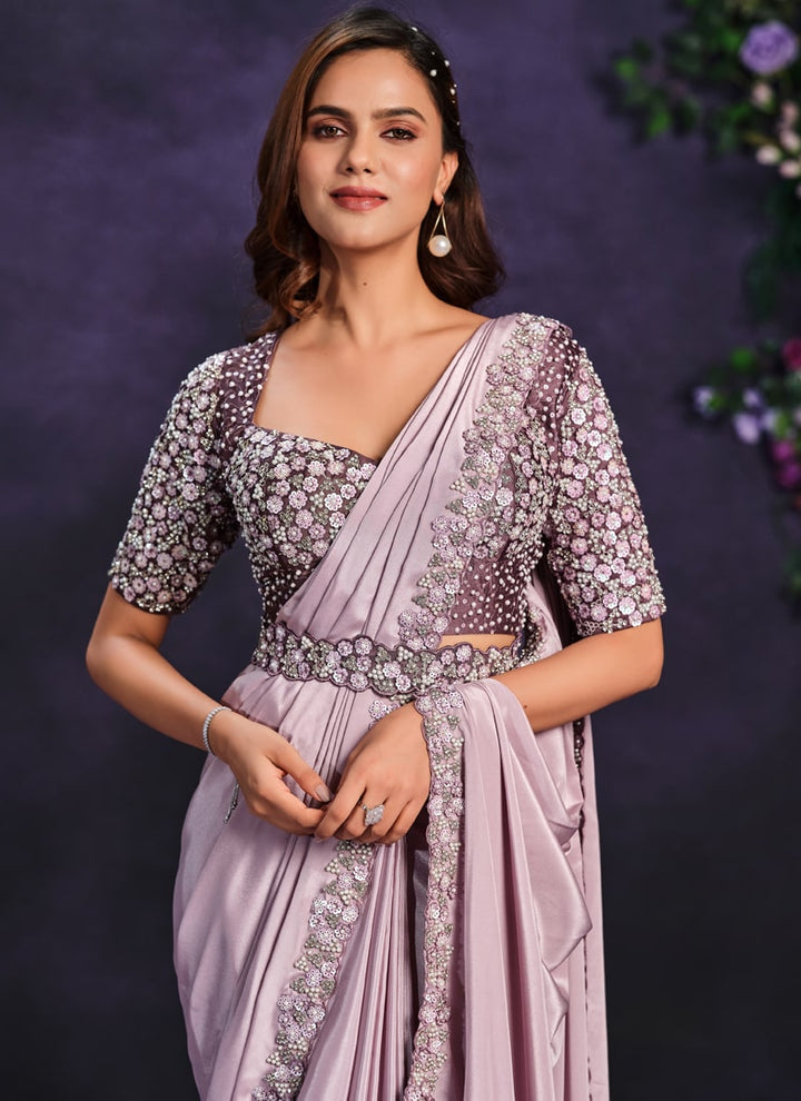 Lassya Fashion Lavender Pre-Stitched Designer Saree with Blouse and Belt