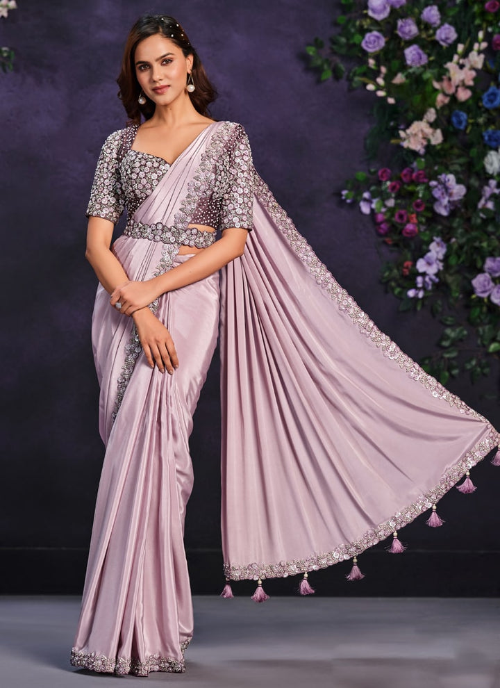 Lassya Fashion Lavender Pre-Stitched Designer Saree with Blouse and Belt