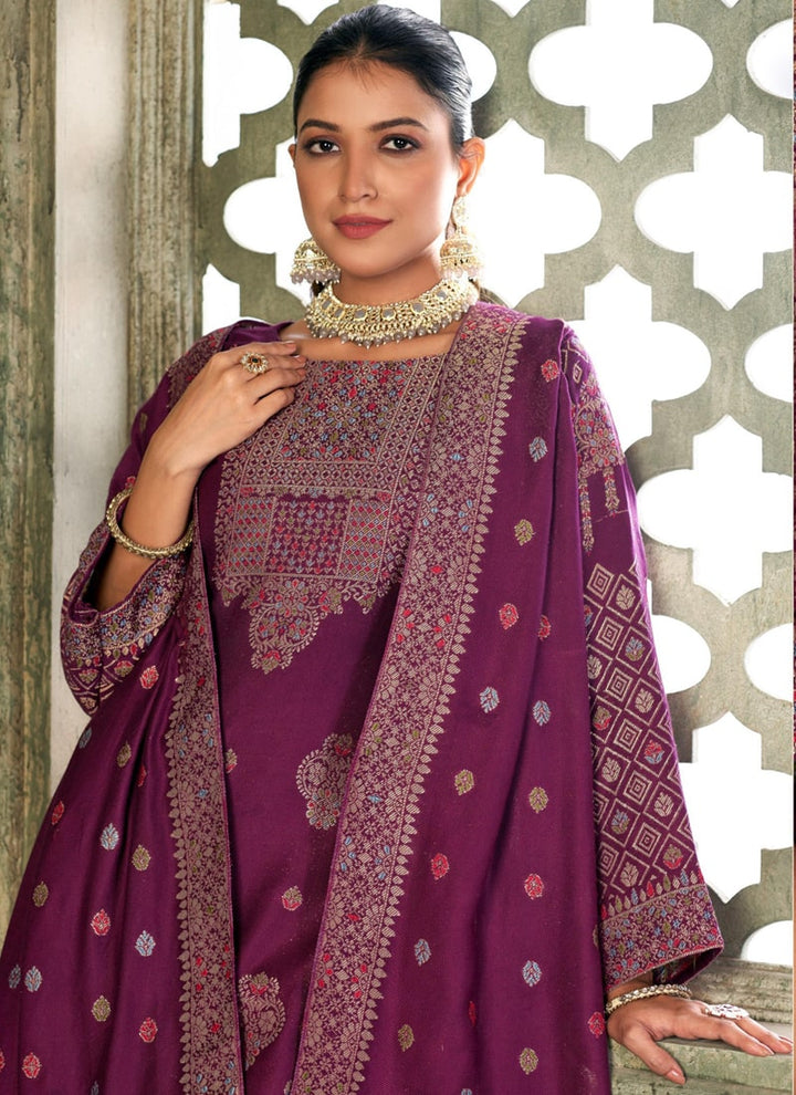 Lassya Fashion Purple Designer Straight Salwar Suit in Pure Viscose Pashmina