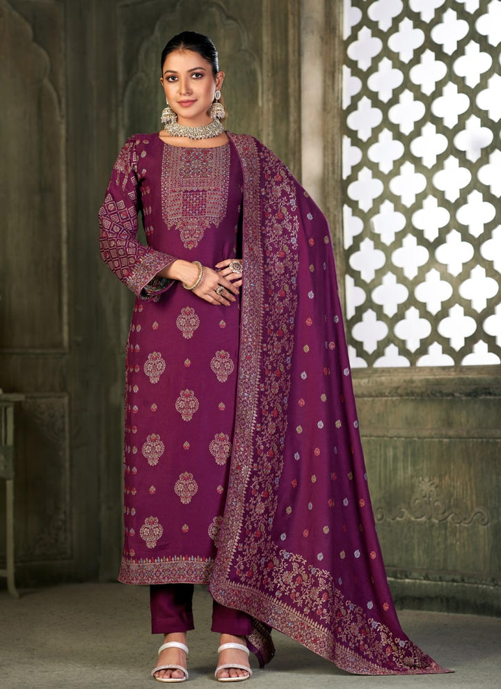 Lassya Fashion Purple Designer Straight Salwar Suit in Pure Viscose Pashmina