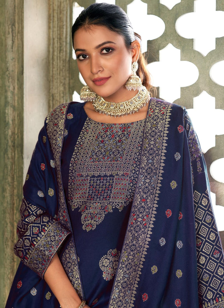 Lassya Fashion Navy Blue Designer Straight Salwar Suit in Pure Viscose Pashmina